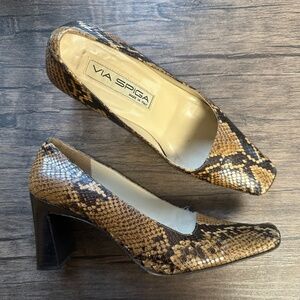 *VIA SPIGA* Brown x Tan Reptile Print Block Heels Size 7